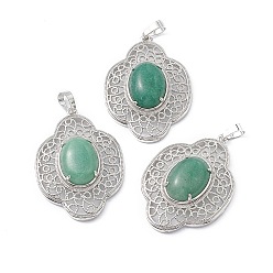 Зеленый Авантюрин Естественный зеленый авантюрин подвески, , латунная фурнитура с платиновым покрытием, 44x32x10 мм, отверстие : 8x5 мм