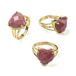 Красный Камень Латунные манжеты с открытыми кольцами, с естественной красной яшмой, сердце, граненые, стойки покрытие, долговечный, золотые, размер США 8 1/2 (18.5 мм)