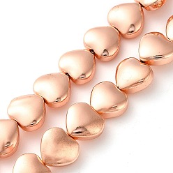 Гальванический Розовый Золотой Стеклянные бусины с гальваническим покрытием , сердце, покрытием из розового золота, 11x12.5x6 мм, отверстие : 1 мм, около 37 шт / нитка, 16.14'' (41 см)
