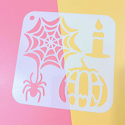 White Plastic Drawing Painting Stencils Templates, Square, Halloween Theme Pattern, White, 15x15cm