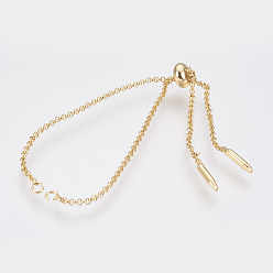 Golden Brass Bracelet Making, Slider Bracelets, Cadmium Free & Lead Free, Golden, 9 inch(230mm), 1.5mm