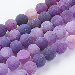 Dark Violet Natural Weathered Agate Beads Strands, Dyed, Frosted, Round, Dark Violet, 10mm, Hole: 1mm, about 38pcs/strand, 15.35 inch