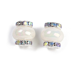 Морско-зеленый Бусины из смолы с латунными стразами рондель, в форме фонаря, для браслетов, , декор ручки, без кадмия и без свинца, цвета морской волны, 14.5x13.5 мм, отверстие : 3.5 мм