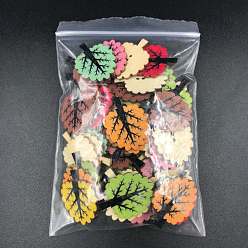 Mixed Color 2-hole Painted Wood Buttons, Leaf, Mixed Color, 32x24.5mm, 50pcs/bag