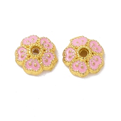 Pearl Pink Alloy Enamel Bead Caps, Cadmium Free & Lead Free, Long-Lasting Plated, Golden, Flower, Pearl Pink, 6x2.2mm, Hole: 0.9mm