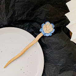 Blue and white 18cm Vintage-style Camellia Hairpin for Elegant Updos and Traditional Chinese Hairstyles