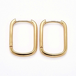 Real 18K Gold Plated Brass Huggie Hoop Earrings, Long-Lasting Plated, Rectangle, Real 18K Gold Plated, 22x16x2mm, Pin: 0.8mm
