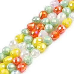 Yellow Electroplate Opaque Solid Color Glass Beads Strands, AB Color Plated, Faceted, Strawberry, Yellow, 4~4.5x4mm, Hole: 1mm, about 100~101Pcs/strand, 17.99 inch~18.19 inch(45.7~46.2cm)