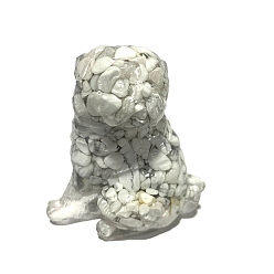 Howlite Resin Dog Figurines, with Natural Howlite Chips inside Statues for Home Office Decorations, 50x35x55mm