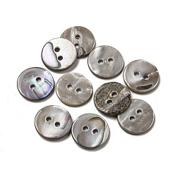 Gray Freshwater Shell Buttons, 2-Hole, Flat Round, Gray, 15x1~2mm, Hole: 2mm