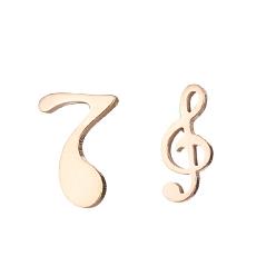 Rose Gold 304 Stainless Steel Music Note Stud Earrings with 316 Stainless Steel Pins, Asymmetrical Earrings for Women, Rose Gold, 10x6mm and 11x5mm