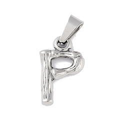 Letter P Non-Tarnish 304 Stainless Steel Pendants, Bamboo Style, Stainless Steel Color, Letter.P, 19x10x3mm, Hole: 3x7mm