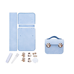 Sky Blue DIY Purse Making Kit, Including Cowhide Leather Bag Accessories, Iron Needles & Waxed Cord, Iron Clasps Set, Sky Blue, 8x10.5x4.5cm