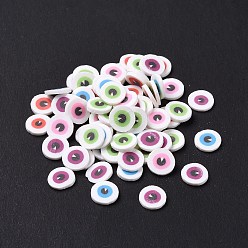 Colorful Handmade Polymer Clay Cabochons, Flat Round with Evil Eye, Colorful, 5x0.8mm, about 76923pcs/1000g