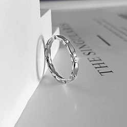 Нержавеющая Сталь Цвет 304 Кольца из нержавеющей стали с кристаллами и стразами, волна, цвет нержавеющей стали, размер США 7 (17.3 мм)