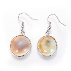 Platinum Brass Dangle Earring, with Conch Shell, Flat Round, Platinum, 40.5mm, Pin: 0.6mm