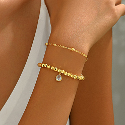 Золотой Старинные браслеты со стразами в форме слезы, латунные многорядные браслеты для женщин, золотые, 7-5/8 дюйм (19.5 см)