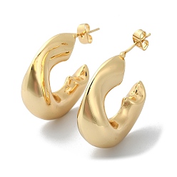 Golden Brass Ring Stud Earrings, Half Hoop Earrings, Long-Lasting Plated, Golden, 29x11mm