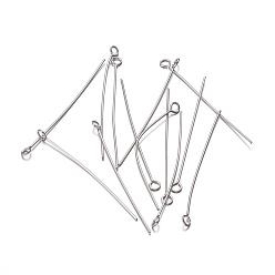 Stainless Steel Color 304 Stainless Steel Eye Pins, Stainless Steel Color, 40mm, Hole: 2mm, Pin: 0.6mm