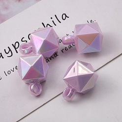 Violet UV Plating Rainbow Iridescent Acrylic Pendants, Faceted, Cube, Violet, 21x16x16mm, Hole: 3.8mm