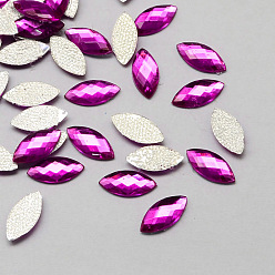 Orchid Transparent Faceted Horse Eye Acrylic Hotfix Rhinestone Flat Back Cabochons for Garment Design, Orchid, 5x10x2mm, about 5000pcs/bag