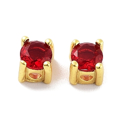 Dark Red Real 18K Gold Plated 925 Sterling Silver Bead, with Cubic Zirconia, Flat Round, with S925 Stamp, Dark Red, 4x4x4mm, Hole: 1.2mm