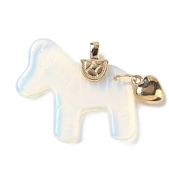 Опал Резные подвески из опалита, Подвески в виде лошади с латунным сердцем, золотые, 37.5~38.5x38.5~42x8~8.5 мм, отверстие : 5.5x3.5 мм