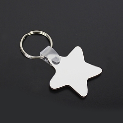 Platinum Sublimation Double-Sided Blank MDF Keychains, with Star Shape Wooden Hard Board Pendants and Iron Split Key Rings, Platinum, 4.5x4.5x0.3cm