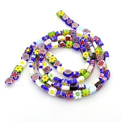 Mixed Color Handmade Millefiori Glass Bead Strands, Square, Mixed Color, 8x8x4mm, Hole: 1mm, about 51pcs/strand, 16 inch