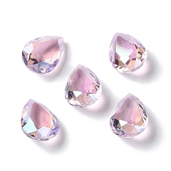 Pearl Pink Transparent Glass Rhinestone Cabochons, Faceted, Pointed Back, Teardrop, Pearl Pink, 14x10x6mm