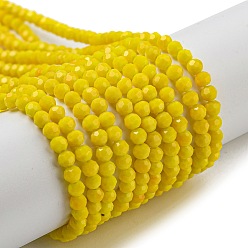 Yellow Opaque Glass Beads Stands, Faceted(32 Facets), Round, Yellow, 3~3.5mm, Hole: 0.6mm, about 174~175pcs/strand, 21.18''~21.34''(53.8~54.2cm)