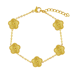 Real 18K Gold Plated Stainless Steel Flower Link Chain Bracelet, Real 18K Gold Plated, 6-3/4 inch(17cm)