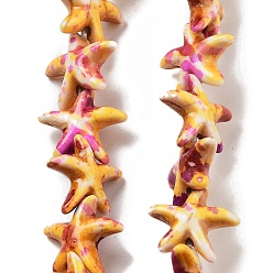 Золотистый Синтетические бусины, окрашенные в бирюзовый цвет, эффект впрыска топлива, морская звезда, золотые, 13.5~14x14~15x5 мм, отверстие : 1.5 мм, около 34~36 шт / нитка, 13.39'' (34 см)