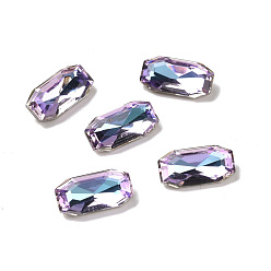 Vitrail Light Glass Rhinestone Cabochons, Pointed Back & Back Plated, Faceted, Rectangle, Vitrail Light, 12x6x4.3mm