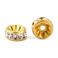 Golden Rack Plated Brass Czech Rhinestone Bead Spacers, Flat Round, Lead Free, Golden, 4x2mm, Hole: 1mm