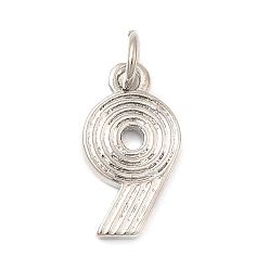 Платина Латунные подвески, число 9 прелести, долговечный, без свинца и без кадмия, стойки покрытие, с целью перехода в кольце, платина, 15x8x2 мм, отверстие : 3.5 мм