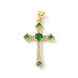 Зеленый лайм Латунные микро проложить кубического циркония подвески, крест прелести, стойки покрытие, без кадмия и без свинца, долговечный, реальный 18 k позолоченный, зеленый лайм, 27x16.5x3.5 мм, отверстие : 4x3.5 мм