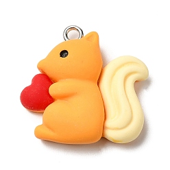 Squirrel Autumn Theme Opaque Resin Pendants, with Platinum Plated Iron Loops, Squirrel, 23x24x8mm, Hole: 2mm