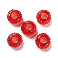 Red Transparent Resin European Beads, Large Hole Beads, Textured Rondelle, Red, 12x6.5mm, Hole: 5mm
