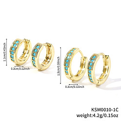 Синий 2 пары элегантных винтажных латунных серег-колец с микропаве из кубического циркония, золотые, синие, 15~11x3 мм