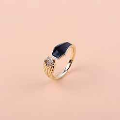 03 Fashionable Copper Plated Gold Ring with Zircon Stones for Women