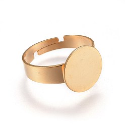 Real 24K Gold Plated Adjustable 304 Stainless Steel Finger Rings Components, Pad Ring Base Findings, Flat Round, Real 24K Gold Plated, Size 7, 17mm, Tray: 12mm