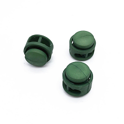 Dark Green Nylon Cord Locks Clip Ends, Double Hole Drawstring Stopper Fastener Buttons, Dark Green, 1.7cm, Hole: 6mm