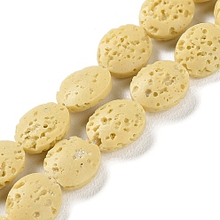 Светло-хаки Нити бусин из натурального камня, окрашенные в лавовый камень, Плоско-овальные, светлый хаки, 10~11x8~8.5x4 мм, отверстие : 0.6 мм, около 36 шт / нитка, 14.80'' (37.6 см)