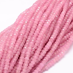 Pink Dyed Natural Malaysia Jade Rondelle Beads Strands, Faceted, Pink, 4x2~3mm, Hole: 1mm, about 115pcs/strand, 14 inch