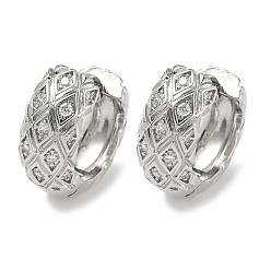 Платинированный Латунные серьги-кольца с ромбами из прозрачного кубического циркония, Реальная платина, 15x15.5x7 мм