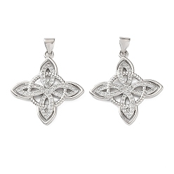 Платина Латунные микропаве прозрачные подвески с фианитом, ведьмы узел викканский символ прелести, платина, 28.5x25.5x2.5 мм, отверстие : 4x3 мм