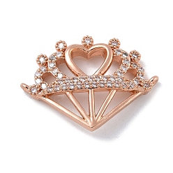 Розовое Золото Стойка покрытие латунь микропаве прозрачный кубический цирконий сердце корона соединительные подвески, долговечный, без кадмия и без свинца, розовое золото , 18x25x3.5 мм, отверстие : 0.8 мм