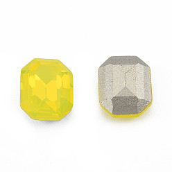 Citrine K9 Glass Rhinestone Cabochons, Pointed Back & Back Plated, Faceted, Rectangle Octagon, Citrine, 10x8x4mm