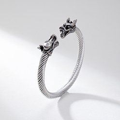 Серебро 304 браслеты-манжеты из нержавеющей стали, браслеты с головой дракона для мужчин, серебряные, внутренний диаметр: 1/4 дюйм (0.6 см) ~ 1/4 дюйм (0.8 см)